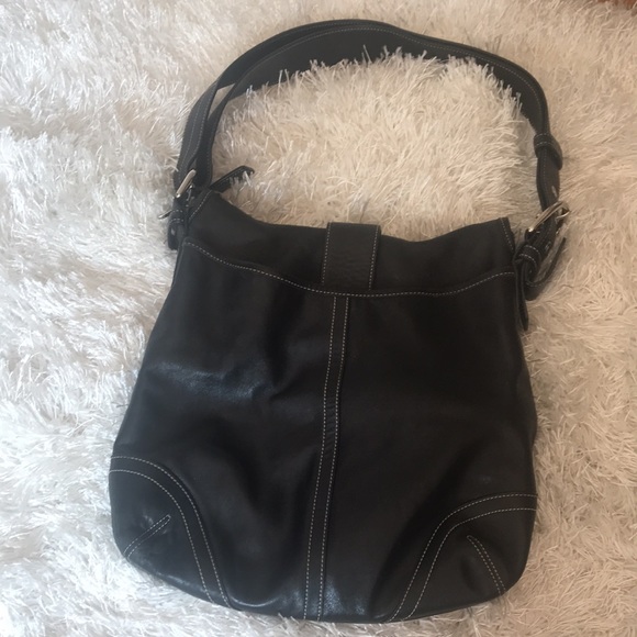 Coach black leather shoulder bag with silver hardware. Snap closure flap. - Picture 4 of 7